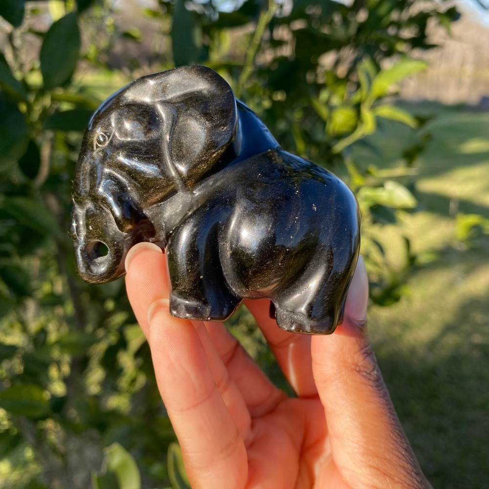 Golden Sheen Obsidian Elephant Carving